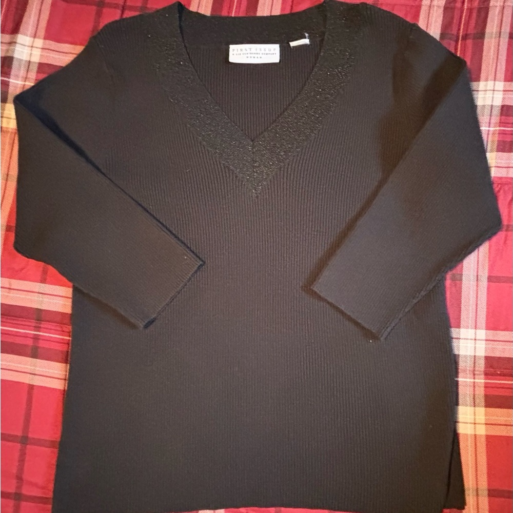 Vintage Sparkle V-Neck Sweater by First Issue Liz Claiborne